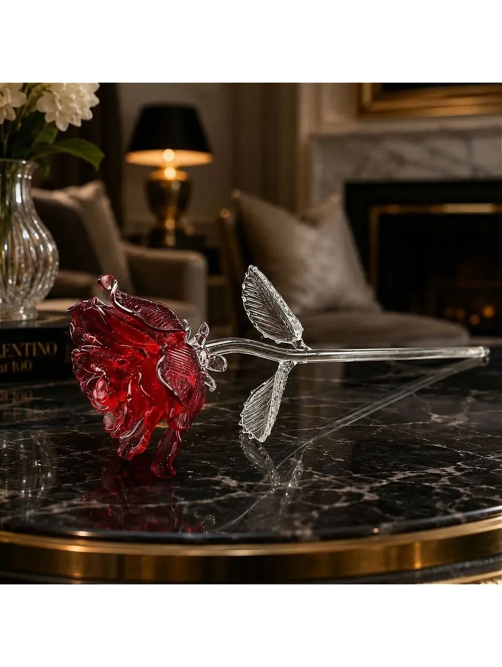 Vtg Waterford Crystal Red Rose Long Stem Glass Flower Signed Romantic Gift 14.5
